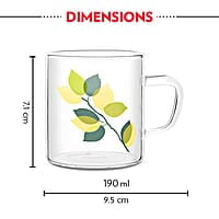 Borosil Vision Green Leaves Tea n Coffee Classic Mug Set of 6 Pcs 190 ml | Borosillicate Glass, Microwave Safe, Scratch Resistance, Lightweight | for Chai, Green Tea, Milk | Transparent