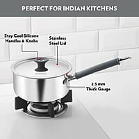 Borosil Cookfresh Tri-ply Stainless Steel Sauce Pan with Lid, Induction Friendly Tea Pan, 2.2 L, 18 cm Dia