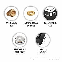 Preethi Bluflame Streak Plus Glass Top 2 Burner Gas Stove, with Jumbo Burner, Manual Ignition