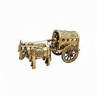 Brass Metal Vintage Bullock Cart with Double Bull