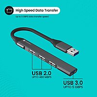 Portronics Mport 31 – 4-in-1 USB Hub offers 5Gbps data transfer speed, featuring multiple ports for seamless connectivity. Compact design, perfect for laptops and desktops, enhancing productivity.