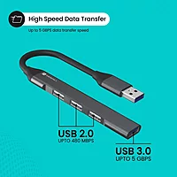 Portronics Mport 31 – 4-in-1 USB Hub offers 5Gbps data transfer speed, featuring multiple ports for seamless connectivity. Compact design, perfect for laptops and desktops, enhancing productivity.