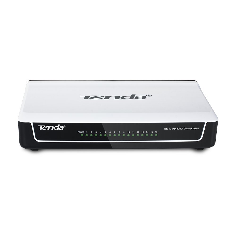 Tenda (S16)16-Port Fast Ethernet Desktop Switch with LED Indicators, 10/100Mbps Network Connectivity (White)