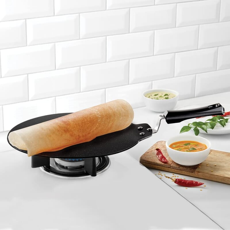 Borosil Granito Non-Stick Dosa Tawa, Induction Friendly, Granite Finish, PFOA-Free, 31 cm Diameter, Black