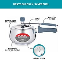 Borosil Pronto Edge Induction Base Inner Lid Stainless Steel Pressure Cooker, 3 L