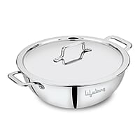 Lifelong Triply Extra Deep Kadai with Stainless Steel Lid 4.5 litres Capacity with Riveted Handles 28 cm