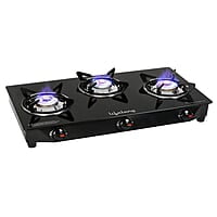 Lifelong 3 Burner Gas Stove Top for Kitchen - Manual Ignition Cooktop Modern Glass Stove for Modular Kitchen, ISI Certified