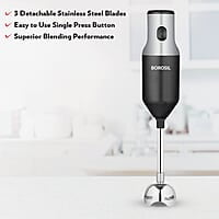 Borosil Masterblend Hand Blender, Electric Hand Blender, Single Speed Option, Stainless Steel Blades, For Whisking, Blending & Whipping, 250 W, Black