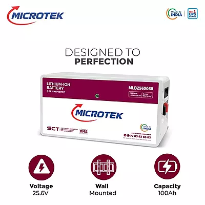 Microtek 100Ah 25.6V LiFePO4 Lithium Battery | MLB2560060 | 2.56kWh