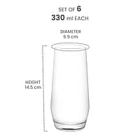 Treo by Milton Bourbon Water Tumbler, 6 Pieces Set, 330 ml Each, Transparent