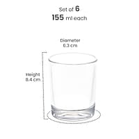 Treo by Milton Embassy Cool Glass Tumbler, Set of 6, 155 ml Each, Transparent |Serve Juices | Cold Drinks | Water | Cocktails | Mixed Drinks