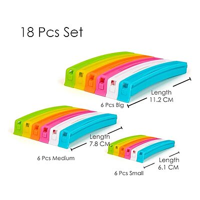 Tosaa 18 Pcs - 3  Plastic Food \ Clip Sealer Large,Medium,Small \ Clips Vacuum Sealer (Multicolor)