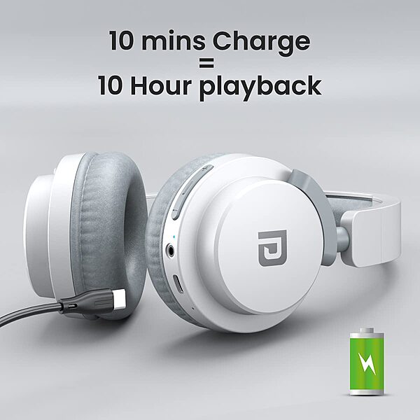 Portronics Muffs M2 Over-Ear Headphones – 40H, White. Experience immersive sound with 40 hours of playtime, comfortable ear cushions, and sleek design. Perfect for music lovers on the go!