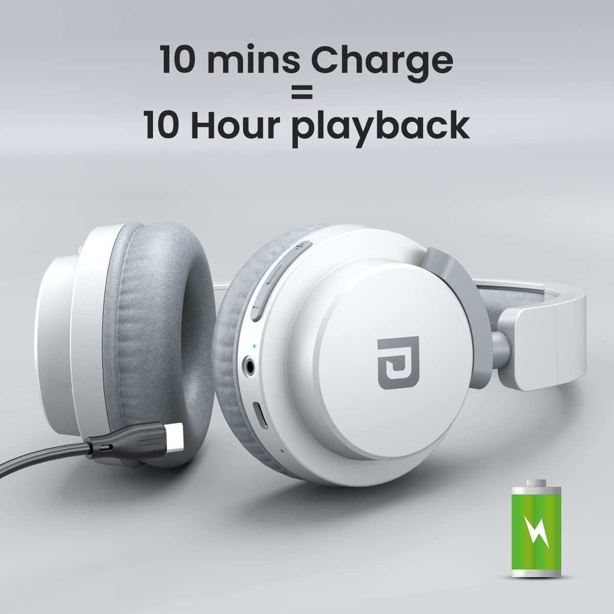 Portronics Muffs M2 Over-Ear Headphones – 40H, White. Experience immersive sound with 40 hours of playtime, comfortable ear cushions, and sleek design. Perfect for music lovers on the go!