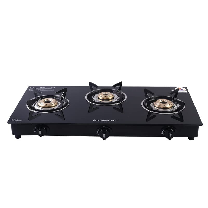 Wonderchef Platinum Plus 3 Burner Auto Glass Cooktop 6mm Toughened Glass LPG Compatible