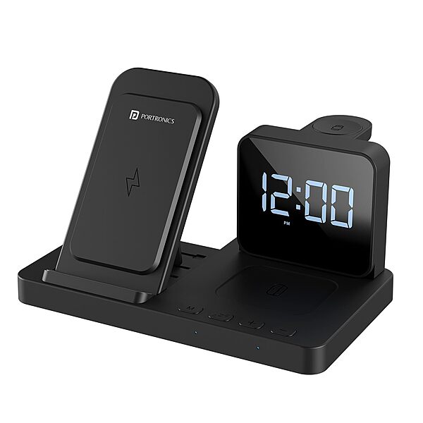 Portronics Bella – 15W 3-in-1 Wireless Charger for Apple Devices, designed for seamless charging of iPhone, AirPods, and Apple Watch. Compact, stylish, and efficient for your tech needs.