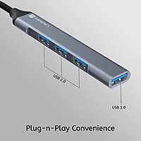 Portronics Mport 31 Pro – 4-in-1 USB Hub, Dual Plugs, compact design, supports multiple devices, high-speed data transfer, ideal for laptops and desktops, plug and play, durable and portable.