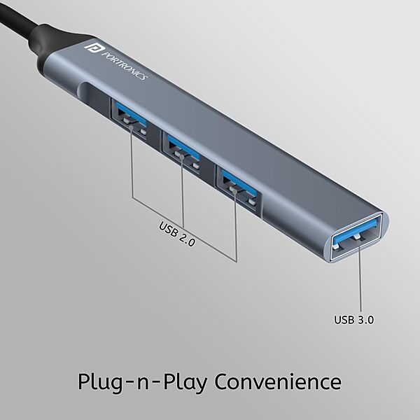 Portronics Mport 31 Pro – 4-in-1 USB Hub, Dual Plugs, compact design, supports multiple devices, high-speed data transfer, ideal for laptops and desktops, plug and play, durable and portable.