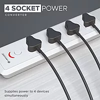 Lapcare LAPEX‑123 extension board: 4 universal sockets with single LED-switch, 2 m cord, 6 A/1440W rating and built‑in surge protection.