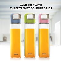 Borosil - Neo Glass Water Bottle|Fridge Bottle|Sports Bottle|Yoga Bottle|Outdoor|Picnic|Portable|Easy to Carry|Leak Proof|Resusable With Blue Handle, Transparent, Clear, See Through Bottle, 550 ML