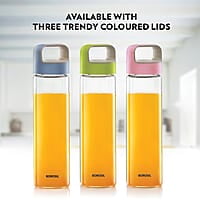 Borosil Crysto Glass Water Bottle, Water Bottle for Fridge Wide Mouth Borosilicate Glass Extreme Temperature Resistant For Hot & Cold Water, Milk, Lassi, Juice, Green Lid 750 ml, Stylish & Transparent