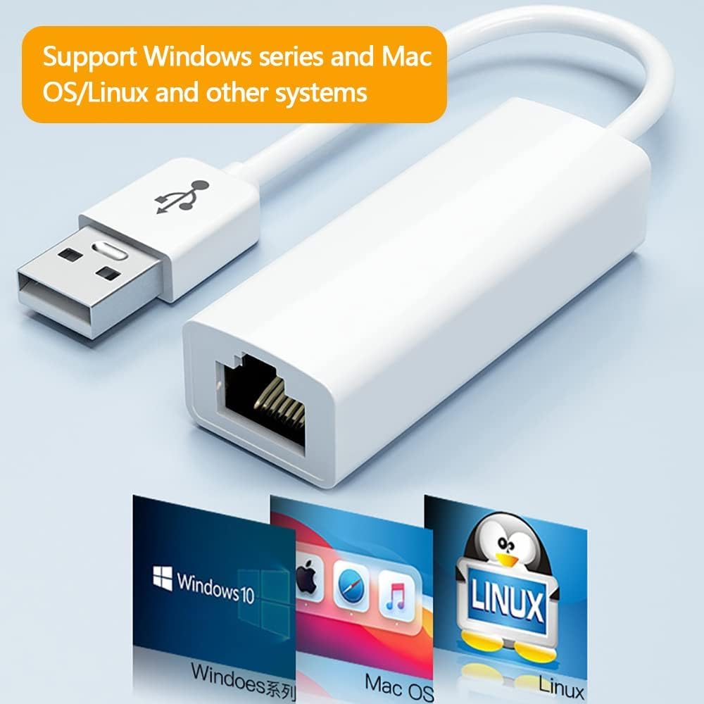 USB 2.0 to RJ45 LAN Network Adapter, 10/100 Mbps Fast Ethernet, Compatible with Windows 7-11, Mac OS, Surface, and Linux Devices USB 2.0 to RJ45 LAN Network Adapter, 10/100 Mbps Fast Ethernet, Compatible with Windows 7-11, Mac OS, Surface, and Linux Devices