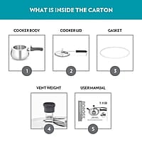 Borosil Pronto Edge Induction Base Inner Lid Stainless Steel Pressure Cooker, 5 L