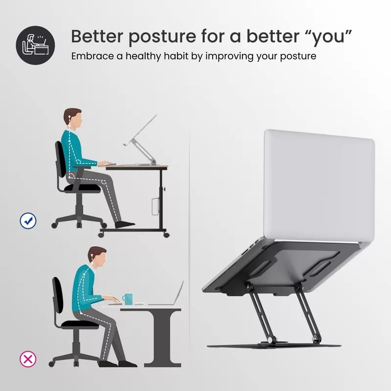 Portronics K9 Laptop Stand – Black, Adjustable & 360° Ergonomic