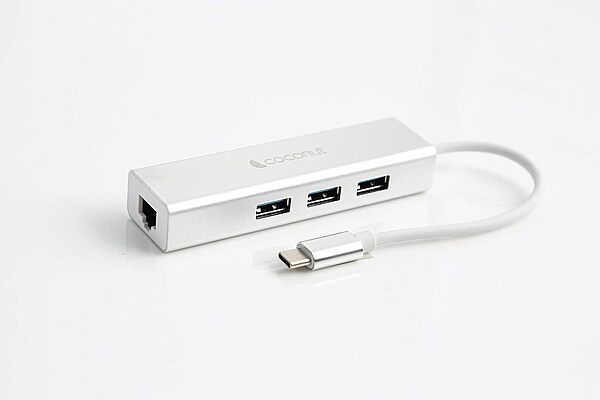 Coconut Type-C to USB 3.0 Hub with LAN Connector (Seamless Connectivity, Expand Device Ports, USB 3.0, Stable Internet via Integrated LAN Port, 1 Year Warranty)
