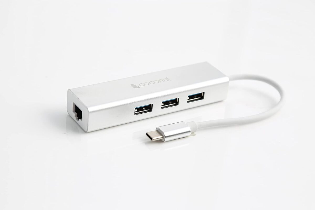 Coconut Type-C to USB 3.0 Hub with LAN Connector (Seamless Connectivity, Expand Device Ports, USB 3.0, Stable Internet via Integrated LAN Port, 1 Year Warranty)