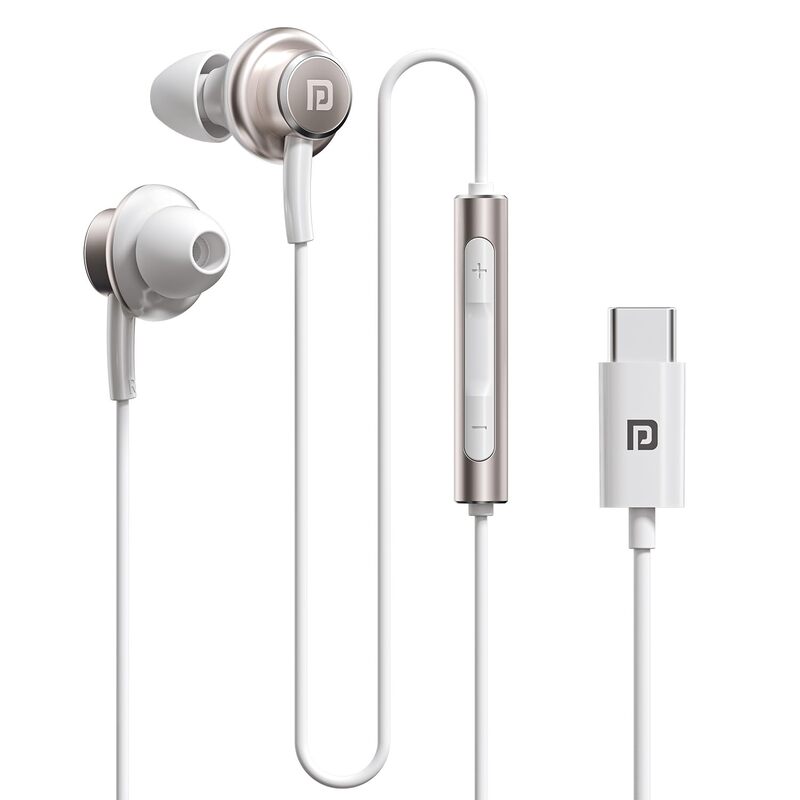 Portronics Conch Sigma C – Type-C Earphones, featuring a built-in mic, sleek design, and high-quality sound. Perfect for music lovers and calls, available in elegant white color.