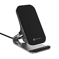 Portronics Freedom 15 Plus 15W Wireless Charger Stand – Dual Coil | Aluminum | Black