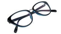 Female Cat Eye Spectacle Frame. Glossy Black & Blue Color Frame. Transparent ARC Lens. Female Cat Eye Spectacle Frame. Glossy Black & Blue Color Frame. Transparent ARC Lens.