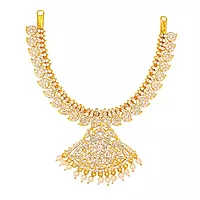 Gold Plated White Stone Attigai Necklace