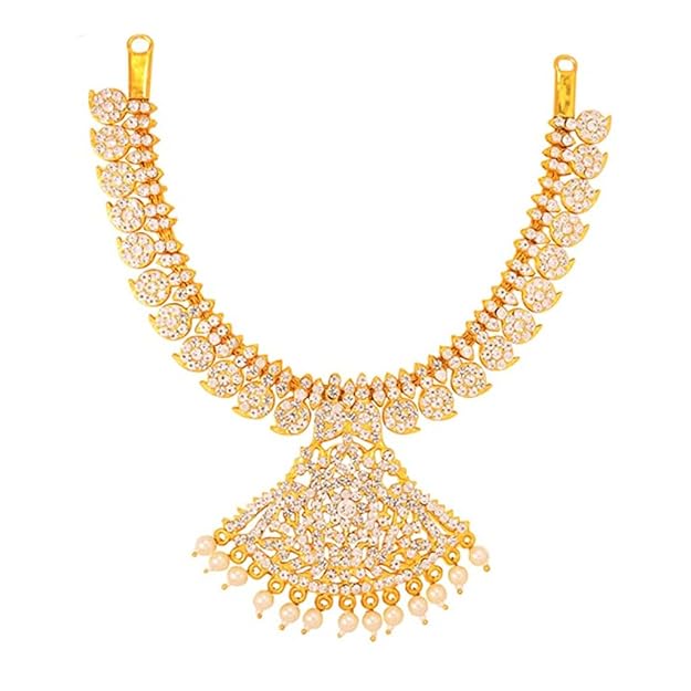 Gold Plated White Stone Attigai Necklace