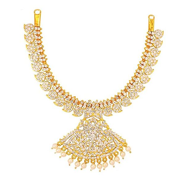 Gold Plated White Stone Attigai Necklace