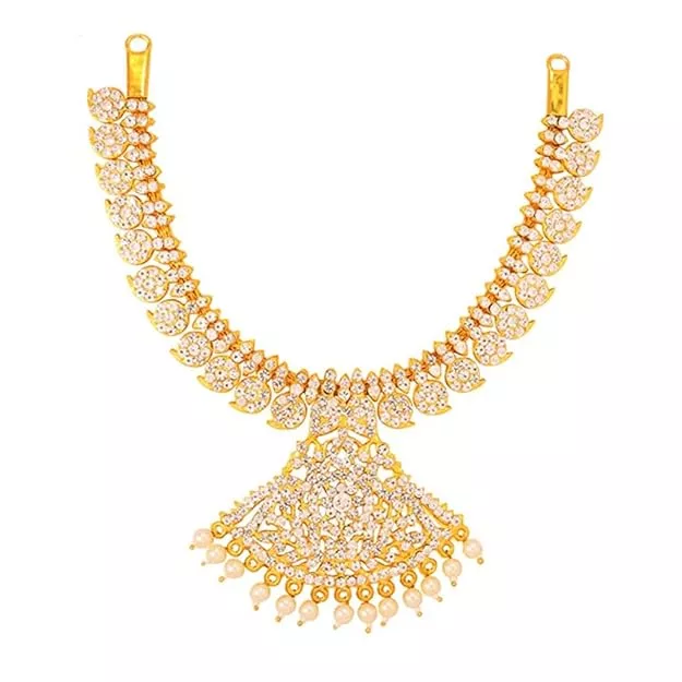 Gold Plated White Stone Attigai Necklace
