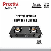 Preethi Blu Flame Zeal Plus Glass Top 2-Burner Manual Gas Stove