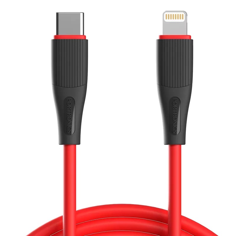 POR 2112 Silklink C-Lightning – 20W USB-C to Lightning Soft Silicon Cable 1M Red 06 Months