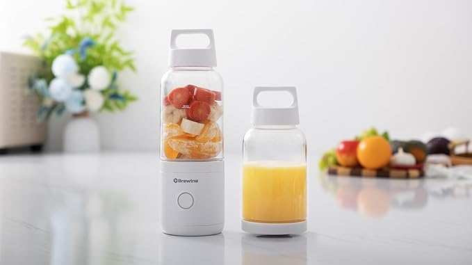 BREWINE Portable USB Blender and Grinder – 2-in-1 Rechargeable Smoothie Maker with Powerful Motor, Ice, Shakes, 304 SUS Blades, 000 x 2mAh Battery for Juicing & Grinding