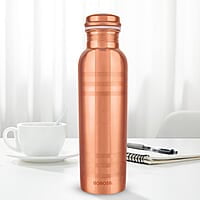 Borosil Chakra Copper Water Bottle, 100% Copper, Leak-proof, For Everyday Use, 1 L, Bronze