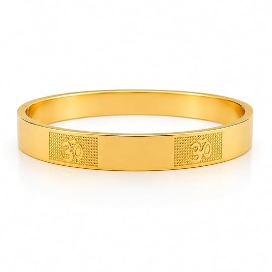 Om Engraved Gold Plated Kada Bracelet for Men & Women | Spiritual Designer Bangle
