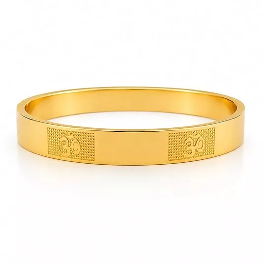 Om Engraved Gold Plated Kada Bracelet for Men & Women | Spiritual Designer Bangle
