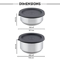 Borosil Carry Fresh Prime Stainless Steel Luncboxes with Carry Bag, Set of 3 (280 ml x 2, 180 ml x 1)