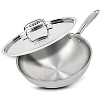 Borosil 3.5 L Cookfresh Tri-ply Stainless Steel Wok with Lid | 26 Cm Kadhai for Deep Fry