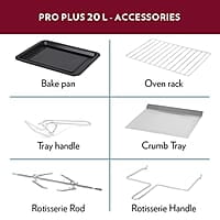 Borosil OTG Pro Plus 20 Litres Oven Toaster Griller, Motorized Rotisserie, Pizza Oven, Cake Oven for Baking | 6 Heating Option | 2 years Warranty