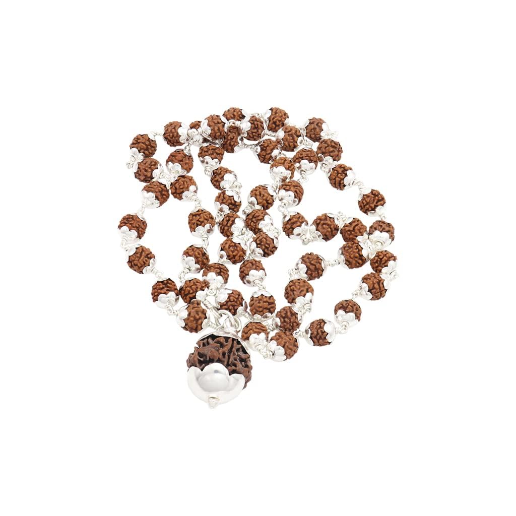Silver tied Rudraksha Mala With Ruthratcham Pendant|With Certificate