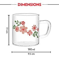Borosil Vision Ayana Tea n Coffee Classic Mug Set of 6 Pcs 190 ml | Borosillicate Glass, Microwave Safe, Scratch Resistance, Lightweight | for Chai, Green Tea, Milk | Transparent