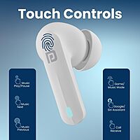 Portronics Twins S11 – Gaming TWS Earbuds, featuring Environmental Noise Cancellation (ENC) for immersive sound, sleek design in white, perfect for gamers seeking high-quality audio experience.
