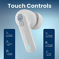 Portronics Twins S11 – Gaming TWS Earbuds, featuring Environmental Noise Cancellation (ENC) for immersive sound, sleek design in white, perfect for gamers seeking high-quality audio experience.